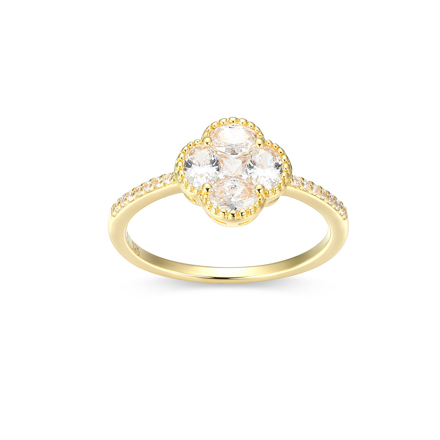 14K Gold Plated CZ Clover Cluster Ring