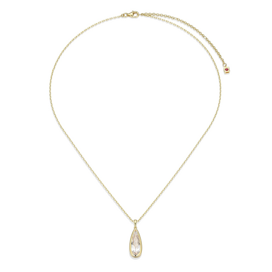 14K Gold Plated Bezel-Set Elongated Pear Drop Necklace