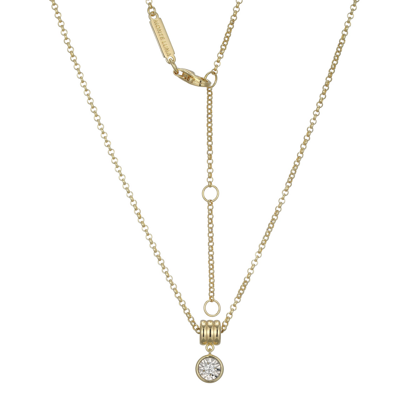 14K Gold Plated Polished Barel Charm Lab Grown Diamond Necklace