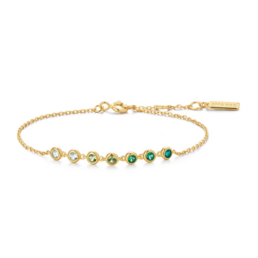 14K Gold Plated Green Ombre CZ Bezel Station Bracelet