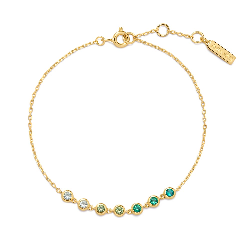 14K Gold Plated Green Ombre CZ Bezel Station Bracelet