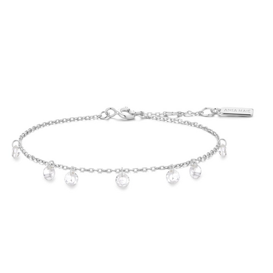 Sterling Silver CZ Droplet Station Bracelet