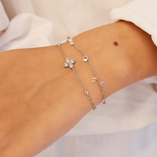 Sterling Silver CZ Droplet Station Bracelet