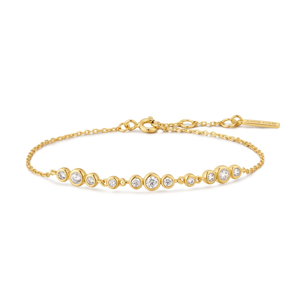 14K Gold Plated Tone Polished CZ Bezel Trios Bracelet