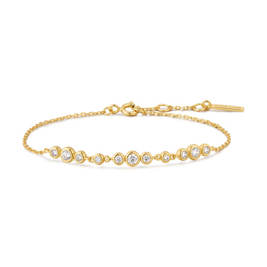 14K Gold Plated Tone Polished CZ Bezel Trios Bracelet
