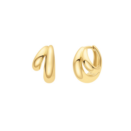 14K Gold Plated Dome Double Huggie Hoop Earrings
