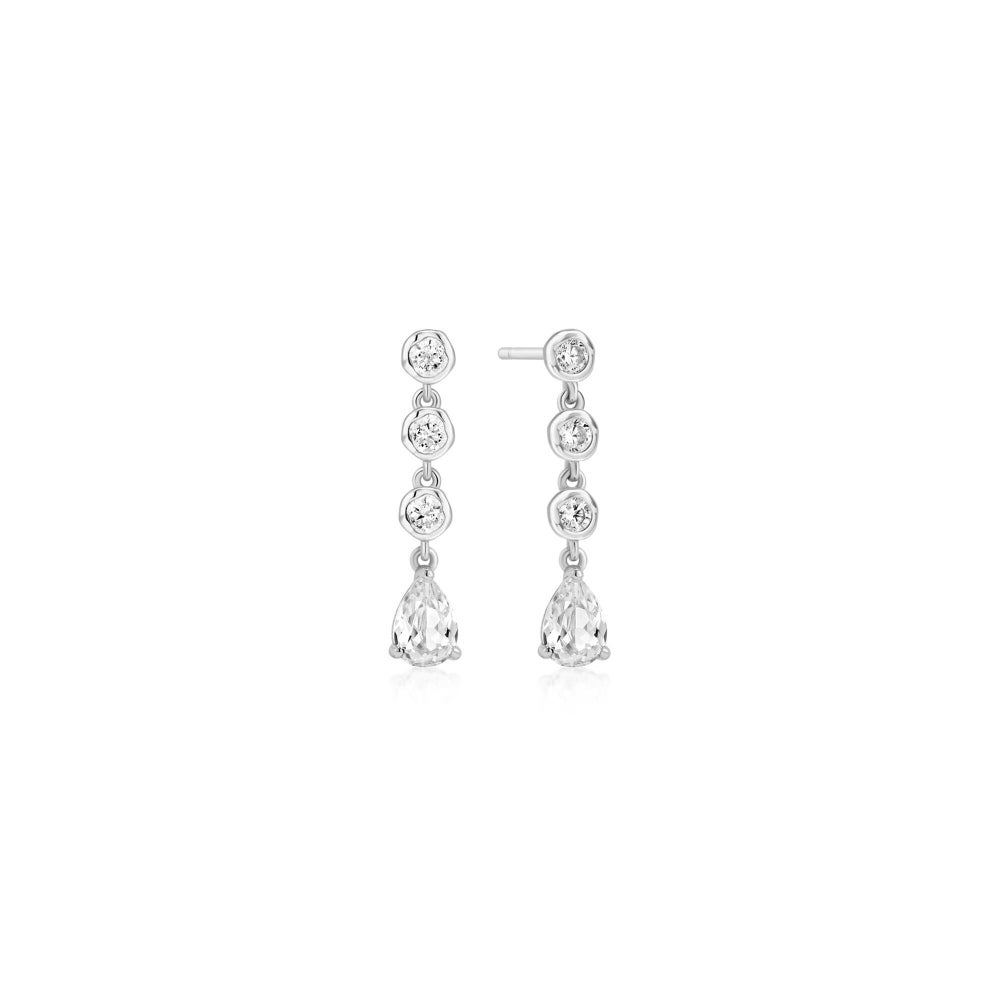 Sterling Silver Molten Cascade Bezel-Set CZ Teardrop Stud Earrings