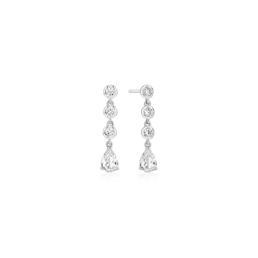 Sterling Silver Molten Cascade Bezel-Set CZ Teardrop Stud Earrings