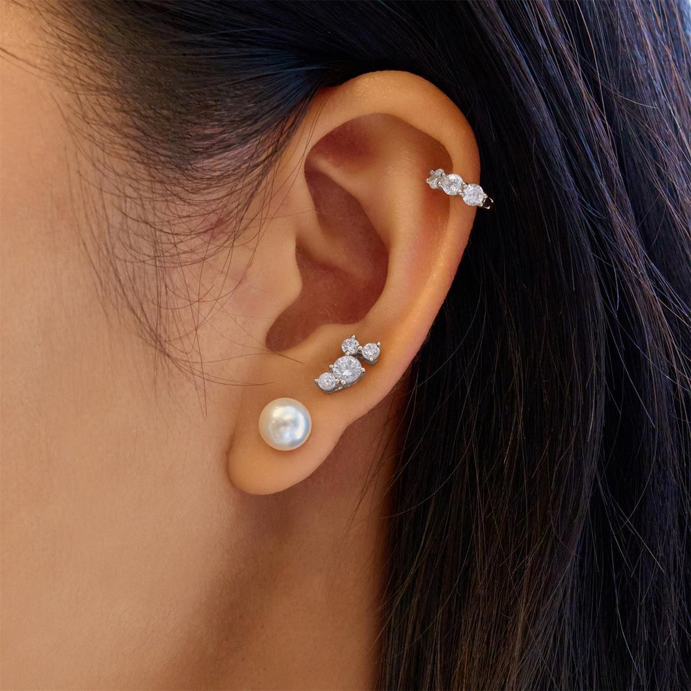 Sterling Silver Cascade Shell Pearl Station Drop Stud Earrings