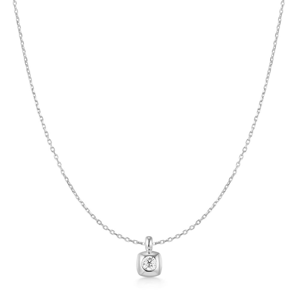 Sterling Silver Modern Bezel CZ Solitaire Necklace