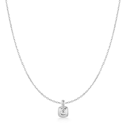 Sterling Silver Modern Bezel CZ Solitaire Necklace