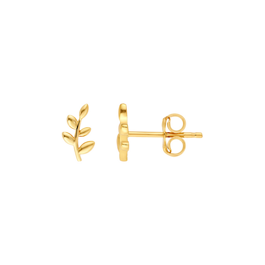 14K Leaf Branch Stud Earrings