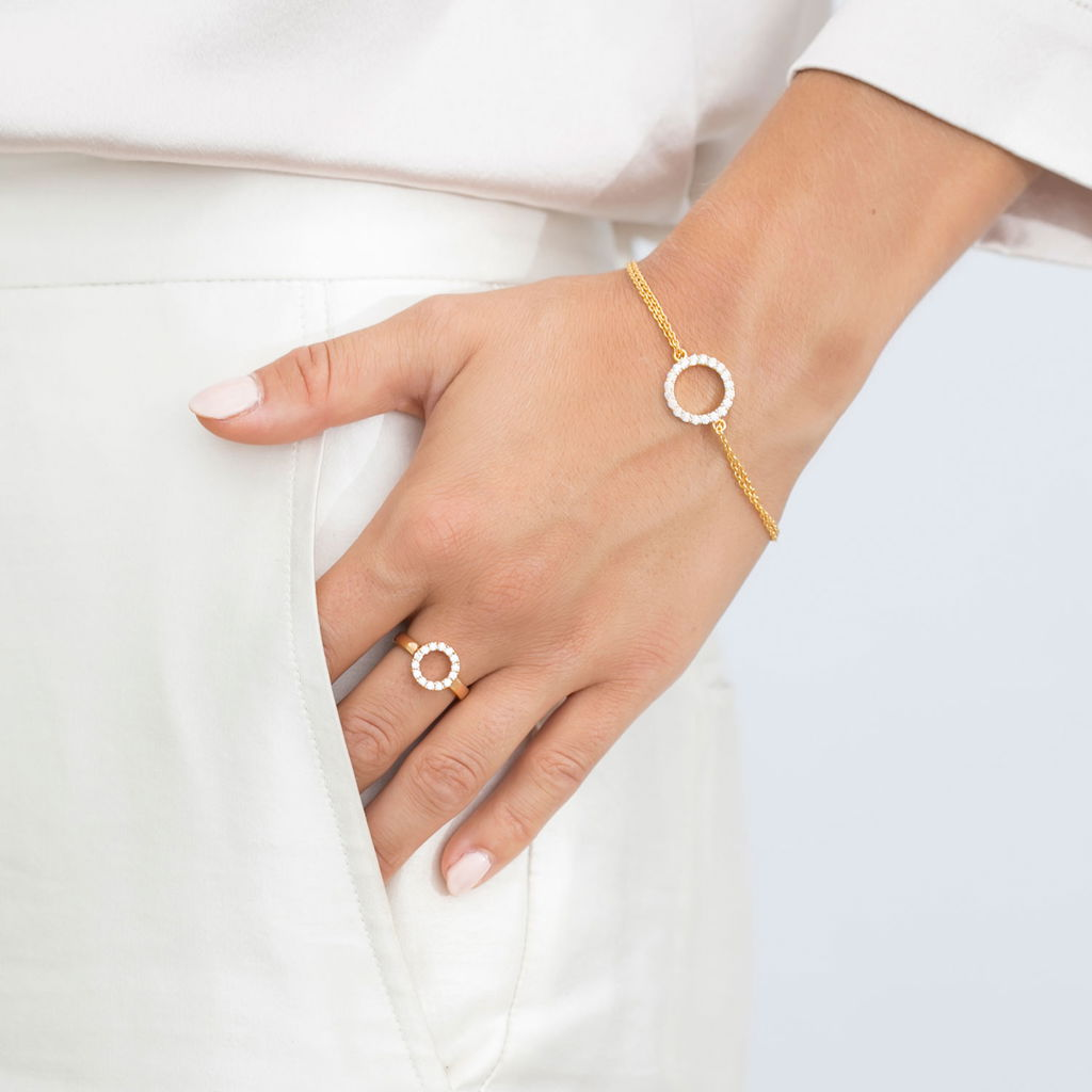 18K Gold Plated CZ Circle Link Biella Grande Bracelet
