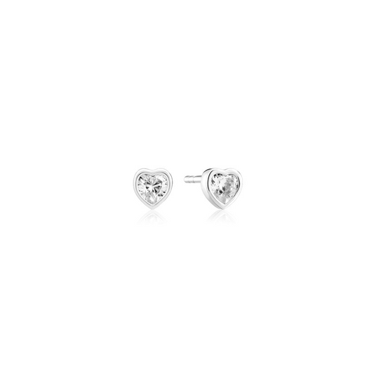 Sterling Silver Amorino Bezel Heart CZ Stud Earrings