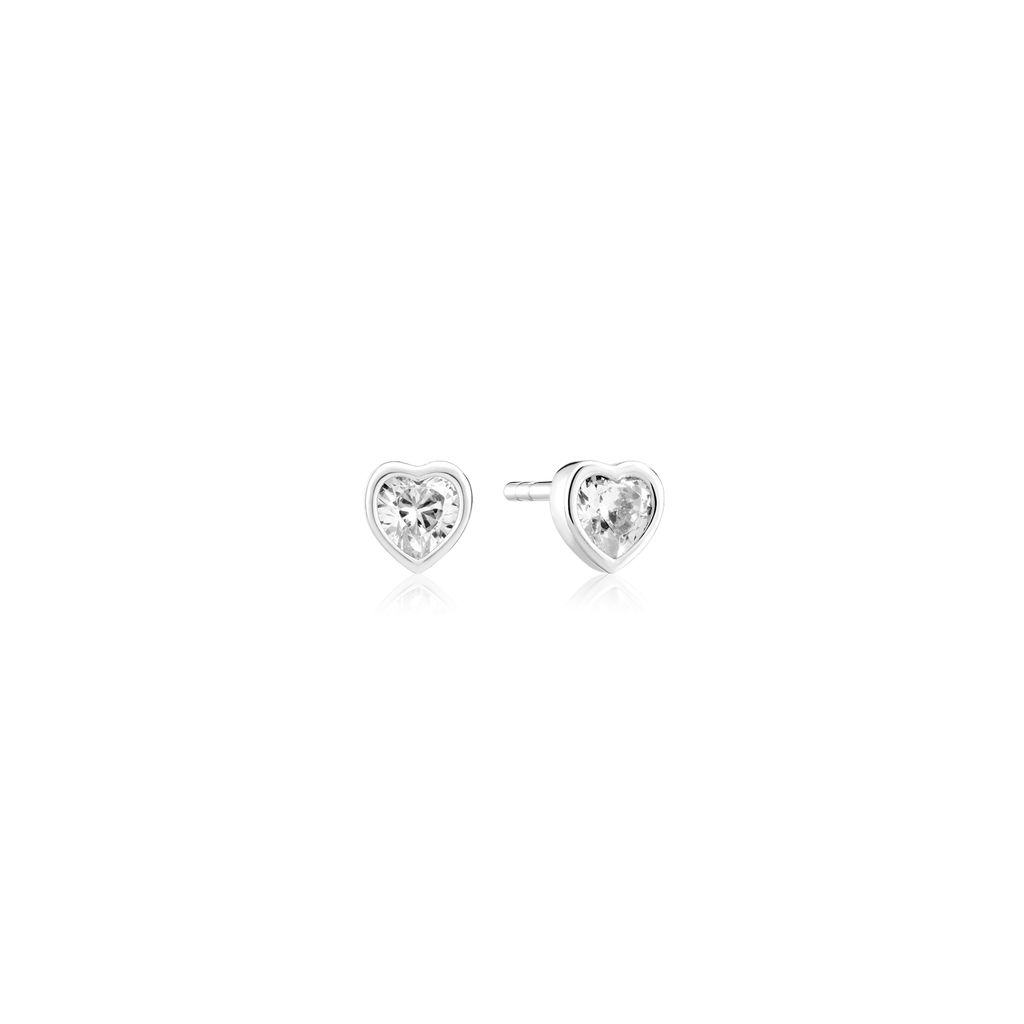 Sterling Silver Amorino Bezel Heart CZ Stud Earrings
