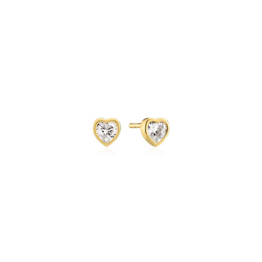 18K Gold Plated Amorino Bezel Heart CZ Stud Earrings