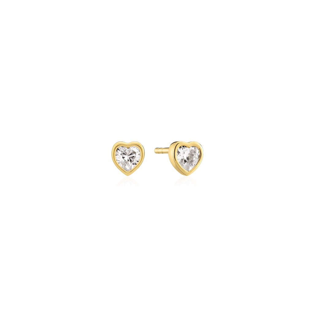 18K Gold Plated Amorino Bezel Heart CZ Stud Earrings