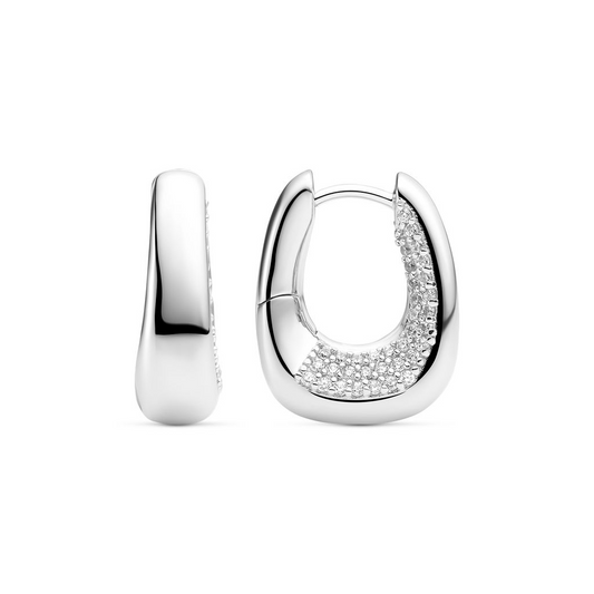 Sterling Silver Borsa Pianura Piccolo CZ Side Small Hoop Earrings