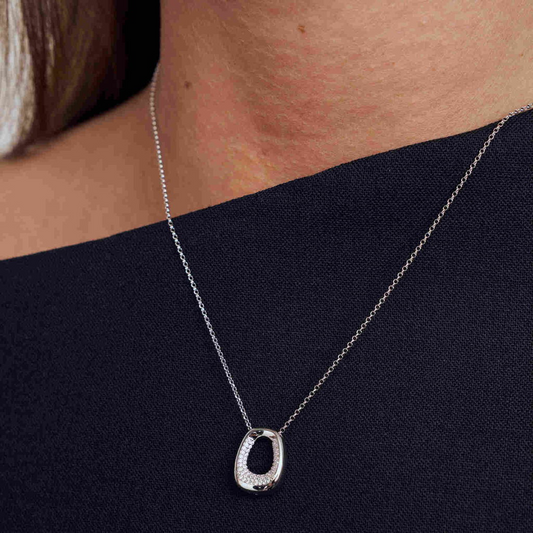 Sterling Silver CZ Borsa Pianura Piccolo Italian Silver Necklace