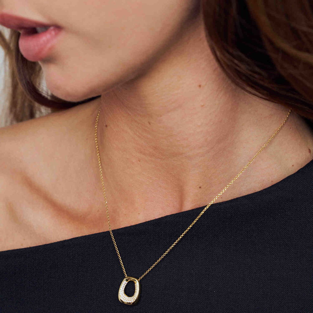 18K Gold-Plated CZ Borsa Pianura Piccolo Italian Silver Necklace