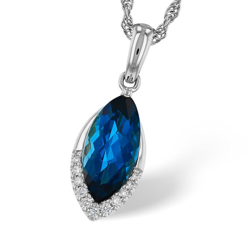 14K Marquise London Blue Topaz Accented Drop Pendant