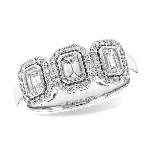 14K Right-Hand Emerald Cut Halo Diamond Fashion Ring