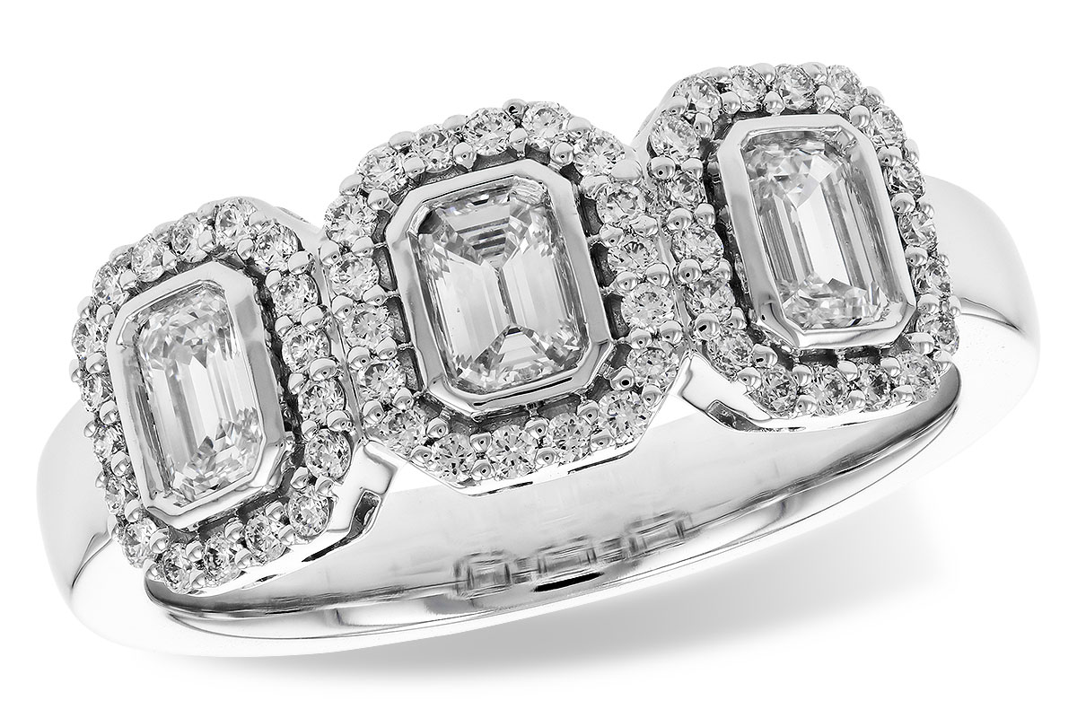 14K Right-Hand Emerald Cut Halo Diamond Fashion Ring