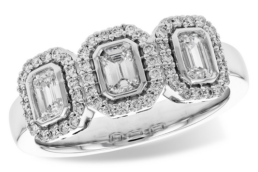 14K Right-Hand Emerald Cut Halo Diamond Fashion Ring
