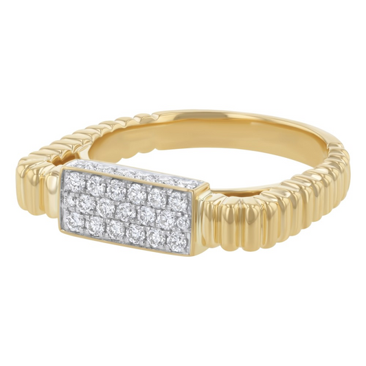 14K Corrugated Pave Diamond Fashion Ring