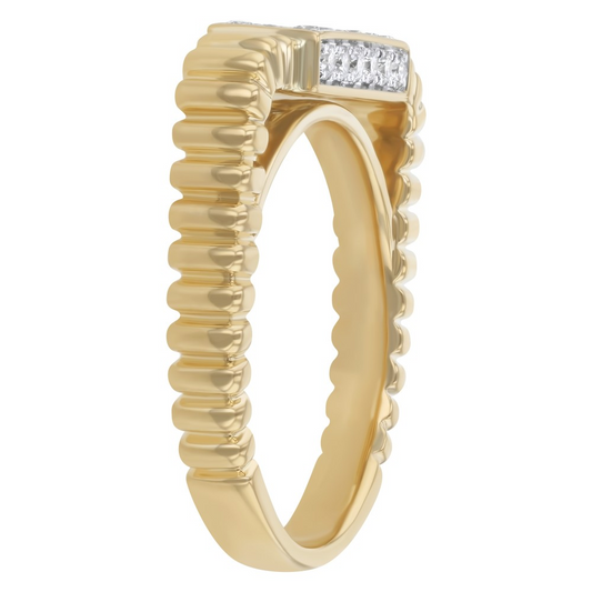 14K Corrugated Pave Diamond Fashion Ring