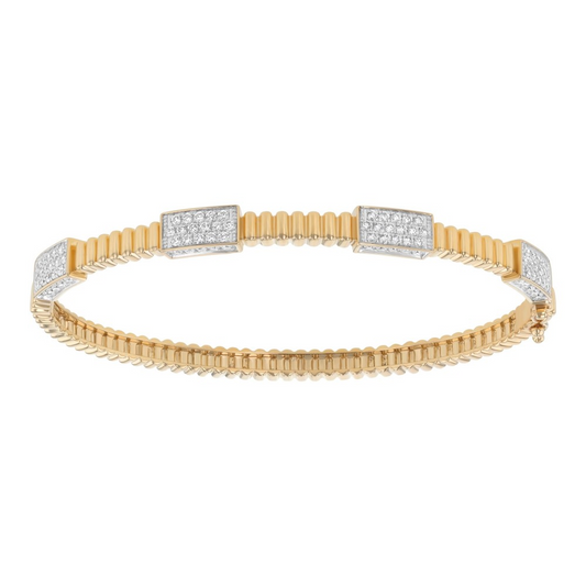 14K Corrugated Pave Station Diamond Bracelet