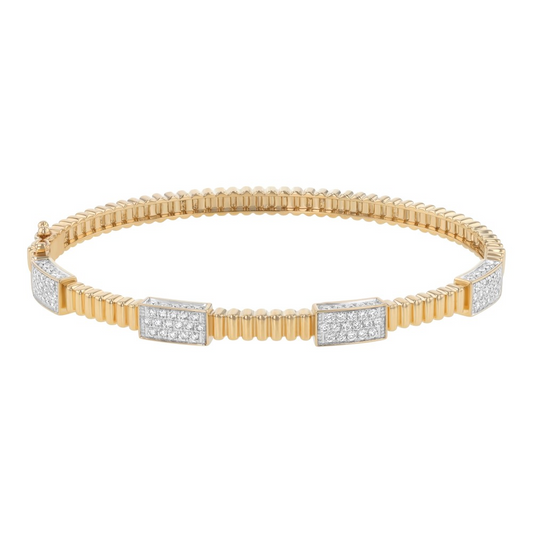 14K Corrugated Pave Station Diamond Bracelet
