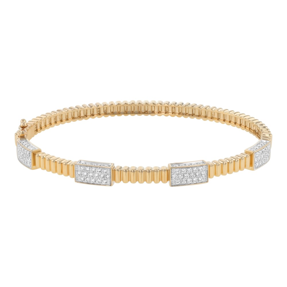 14K Corrugated Pave Station Diamond Bracelet