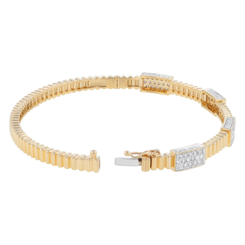 14K Corrugated Pave Station Diamond Bracelet