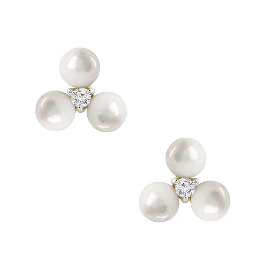 18K Three Stone Pearl Earrings