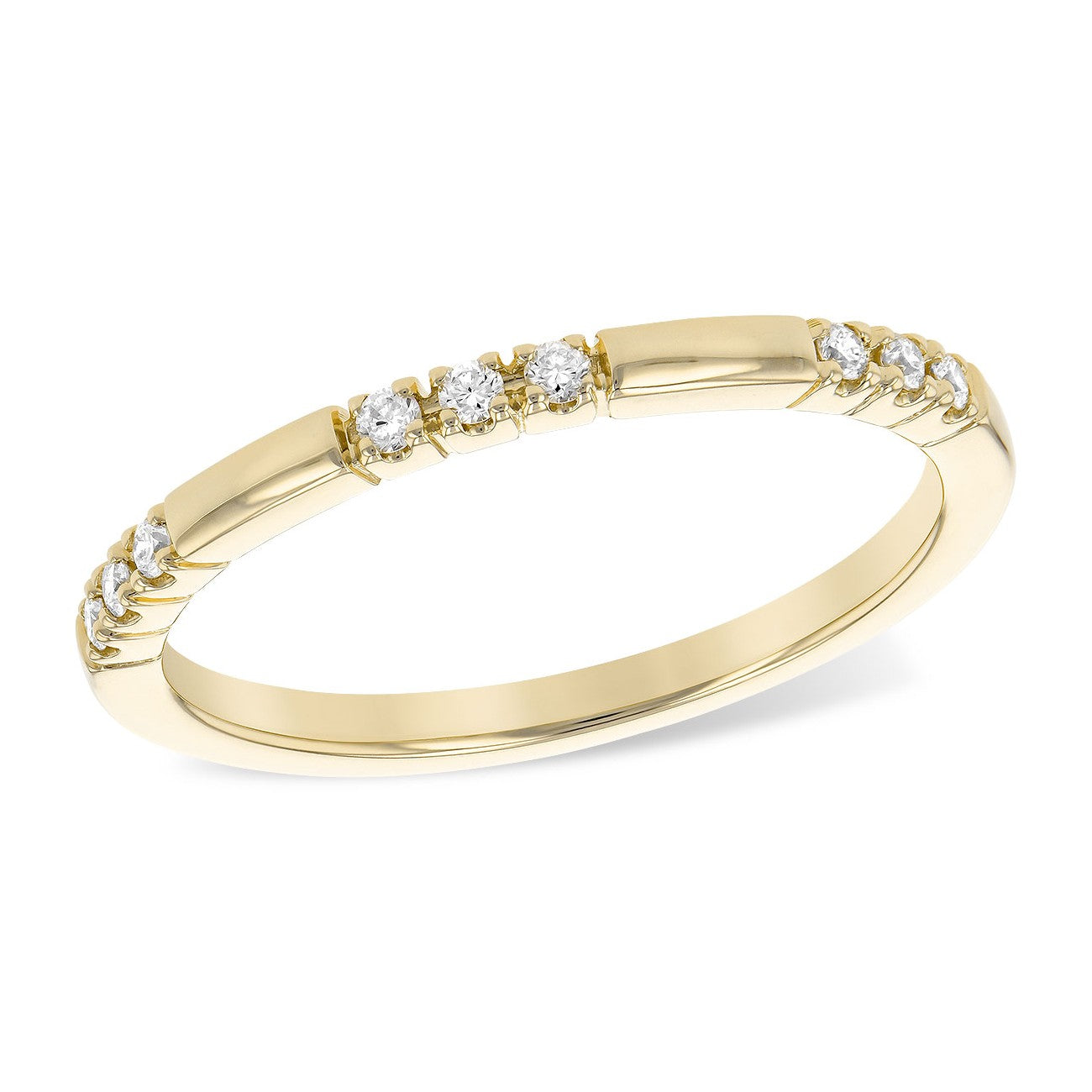 14 Karat Yellow Gold Diamond Three Stone Pattern Wedding Band