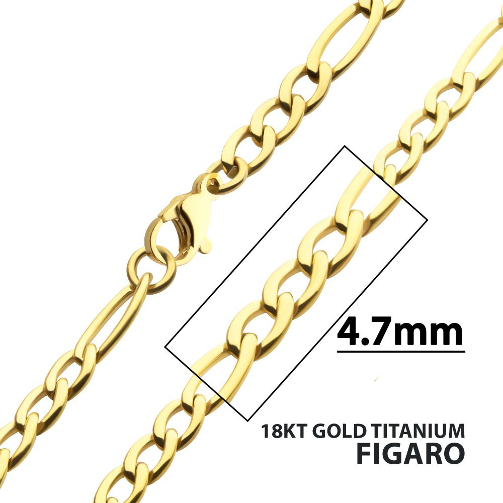 4.7mm 18Kt Gold IP Titanium Figaro Chain Necklace 18"