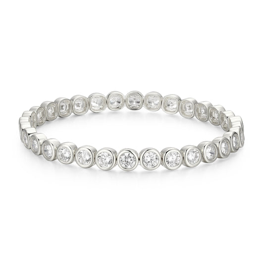 Sterling Silver Bezel Tennis CZ Stretch Bracelet