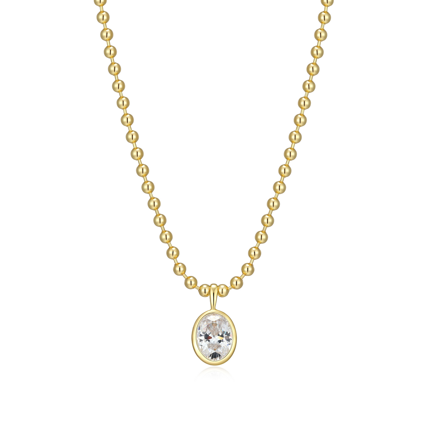 14K Gold-Plated Oval CZ Bead & Bezel Necklace