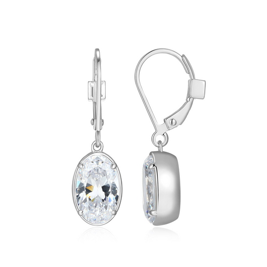 Sterling Silver Oval CZ Leverback Earrings