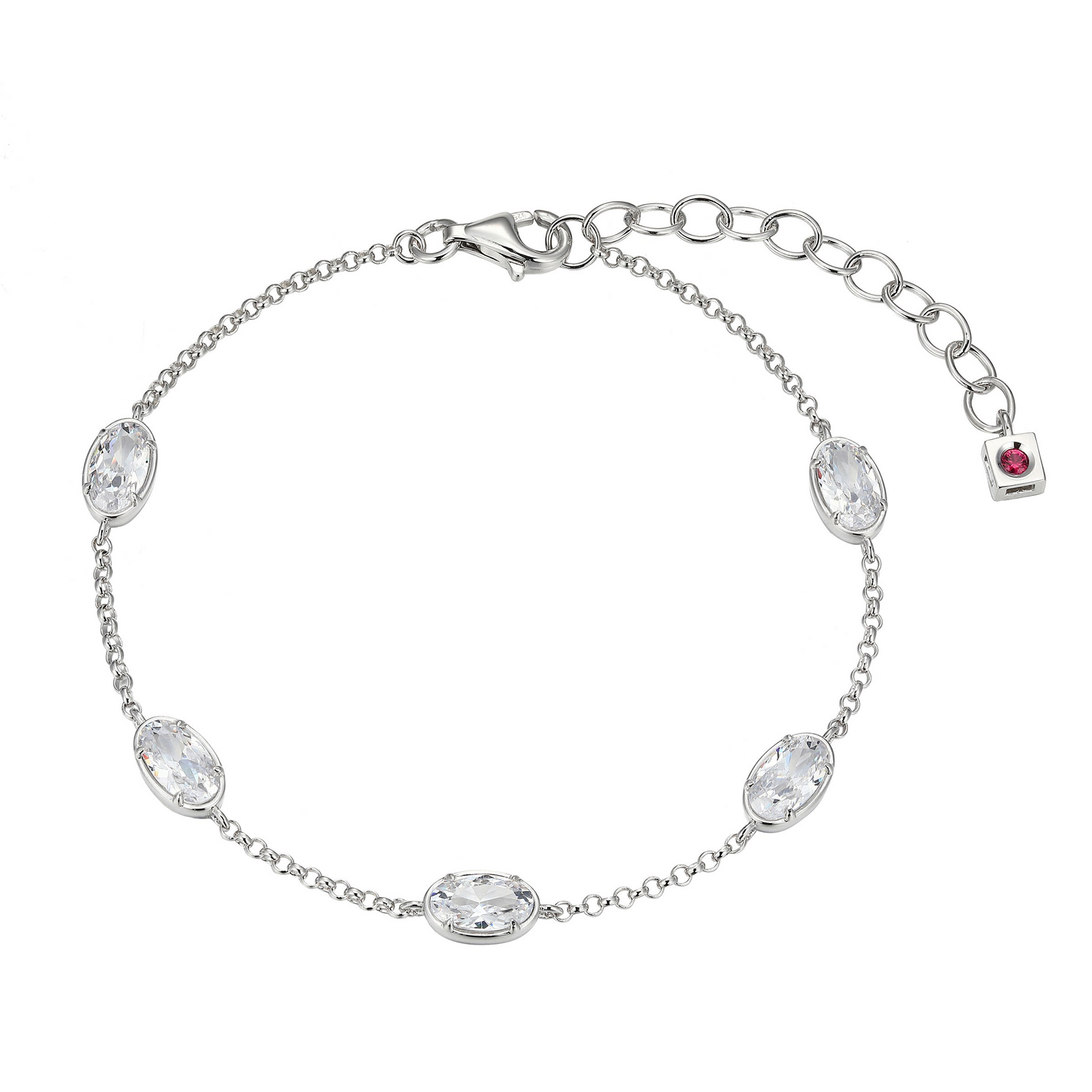 Sterling Silver Rhodium-Plated Oval CZ Station Bracelet