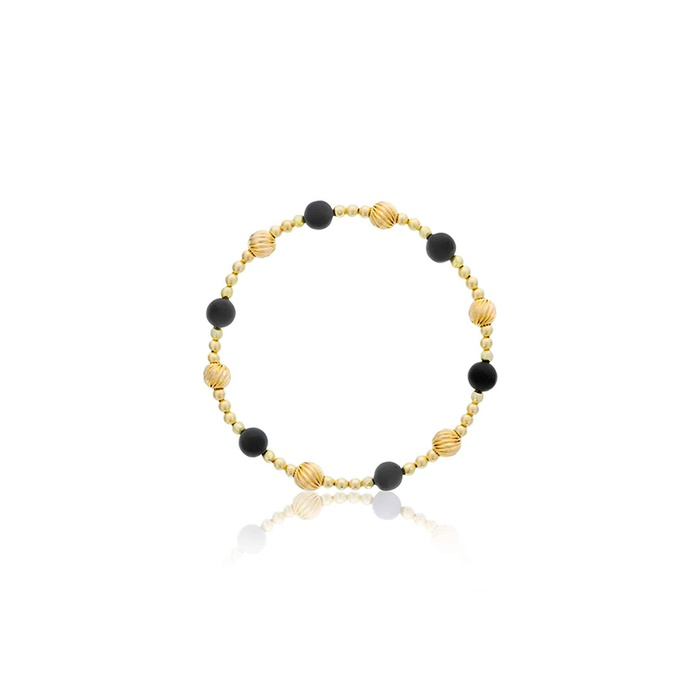 Twist Shine Bead & Black Agate Bead Bracelet