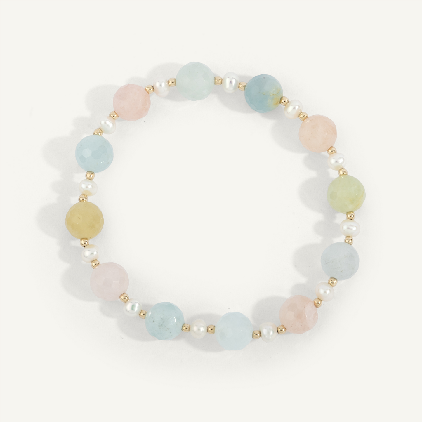 Morganite, Pearl, Moonstone Pastel Candy Gemstone Stretch Bracelet
