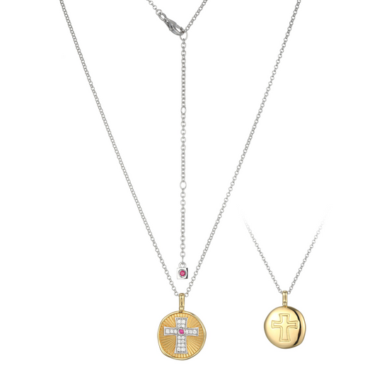 Bohemian Cross Lab-Created Ruby Reversible Pendant