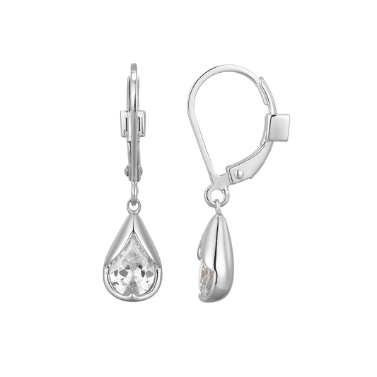 Sterling Silver CZ Tulip Leverback Earrings
