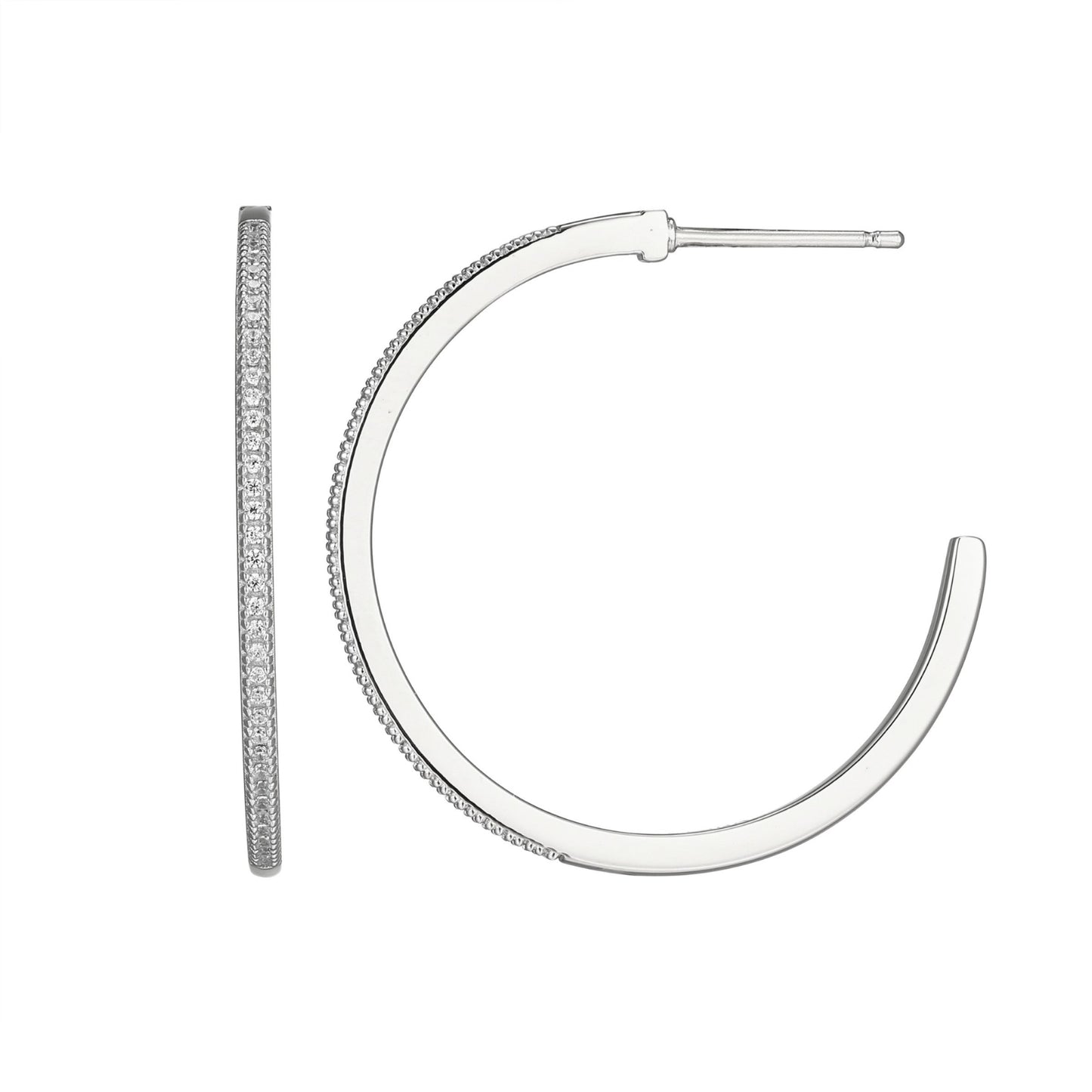 Sterling Silver XL J-Hoop Lab Grown Diamond Earrings