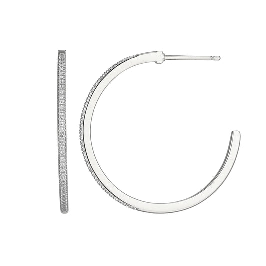 Sterling Silver XL J-Hoop Lab Grown Diamond Earrings