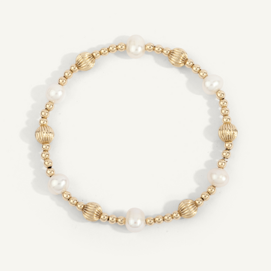 14K Gold Plated Pearl & Twist Bead Bracelet