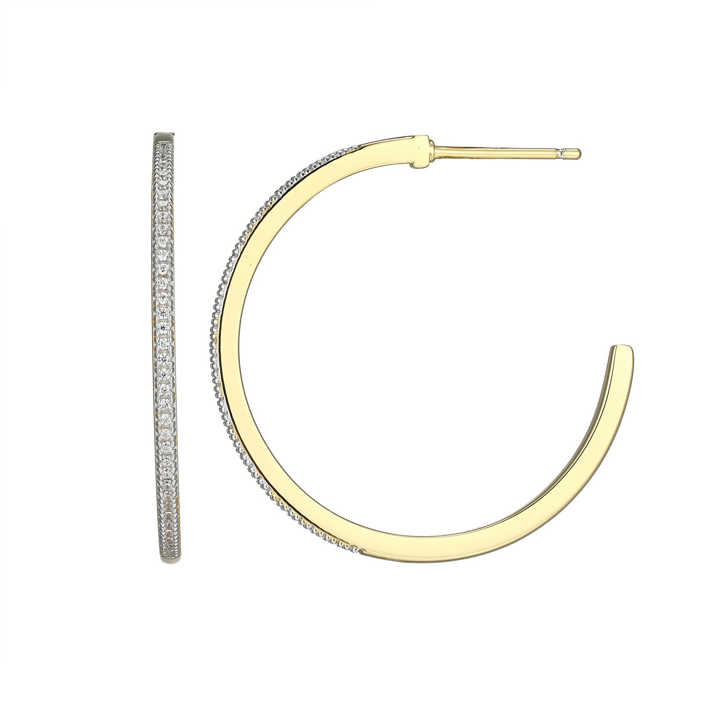 14K Gold Plated XL J-Hoop Lab Grown Diamond Earrings