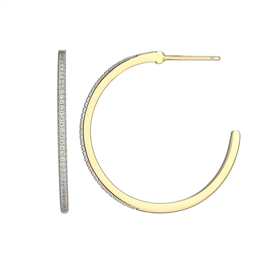14K Gold Plated XL J-Hoop Lab Grown Diamond Earrings